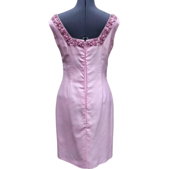 Vintage 60s Mod pink beaded silk cocktail dress - Picture 4 of 5